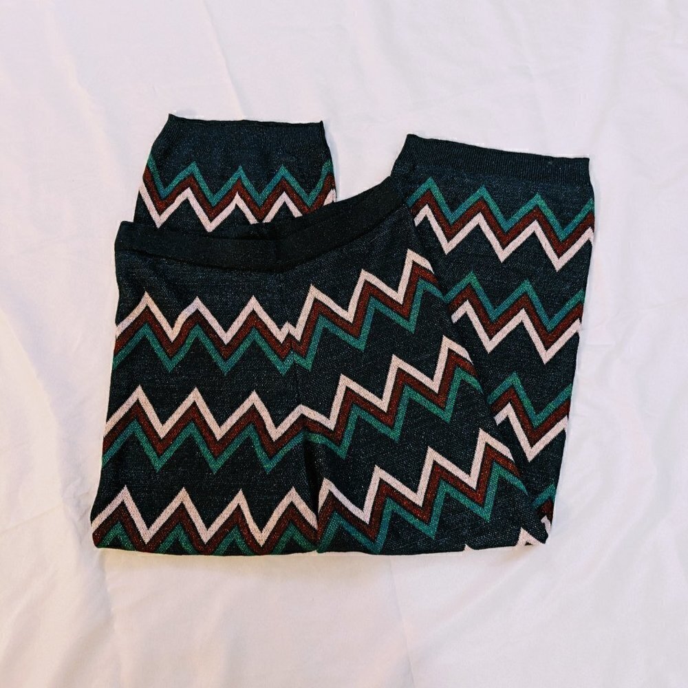 Mango Glittery Festive Wide Leg Chevron Pattern Pants Size M